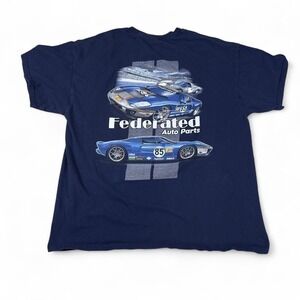 Gildan Federated Auto Parts Racing Shirt Men XL Navy Cotton Car Graphic Tee
